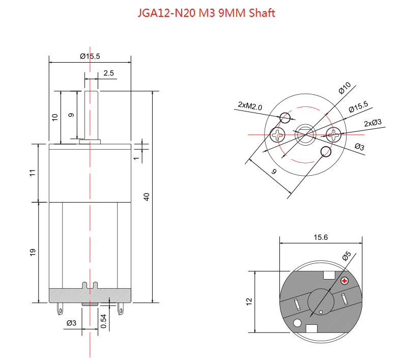 JGA12-N20 M3 9MM D Shaft